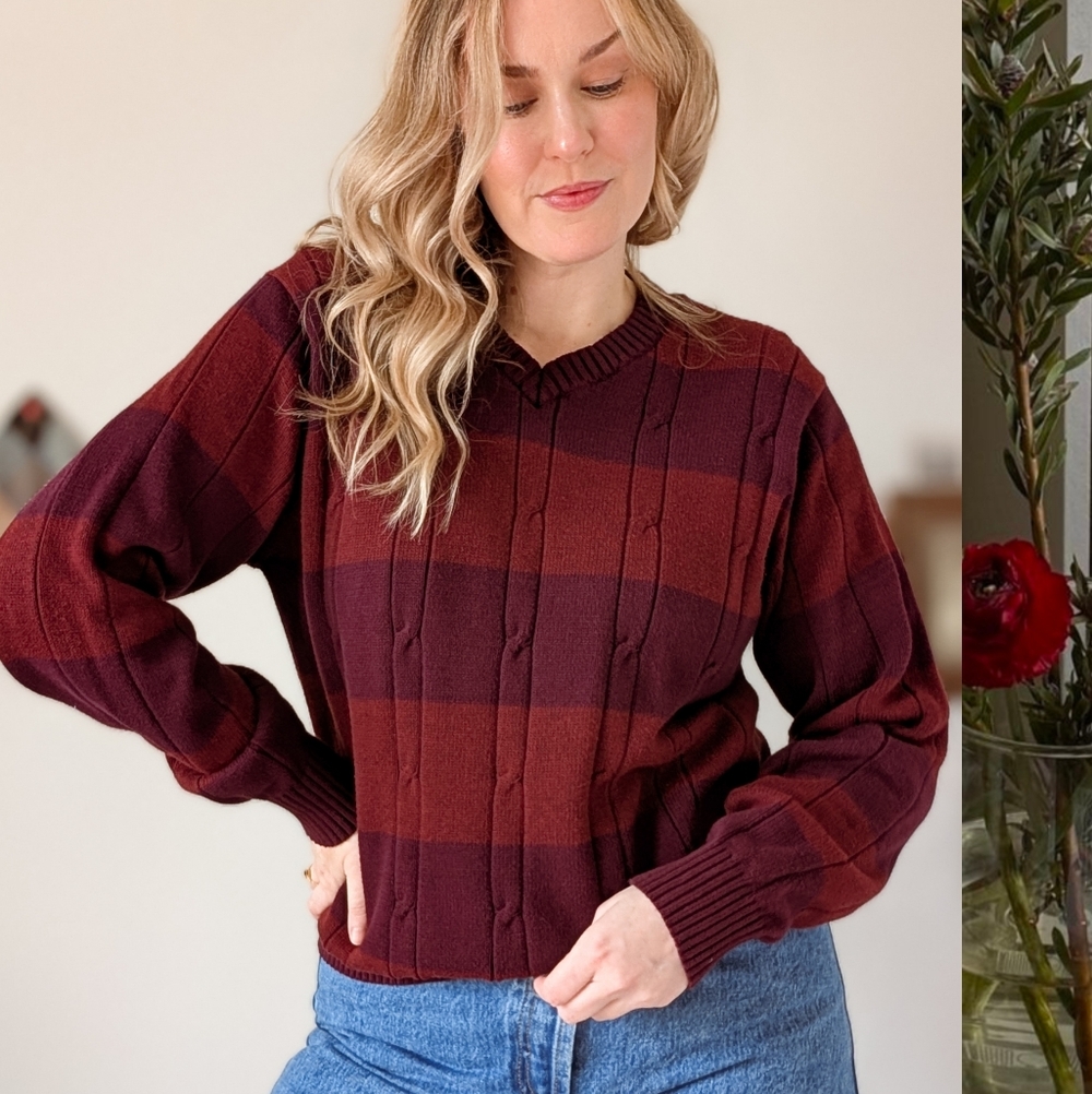 Vintage Striped Cotton V Neck 90s Rugby Style Relaxed Fit Sweater